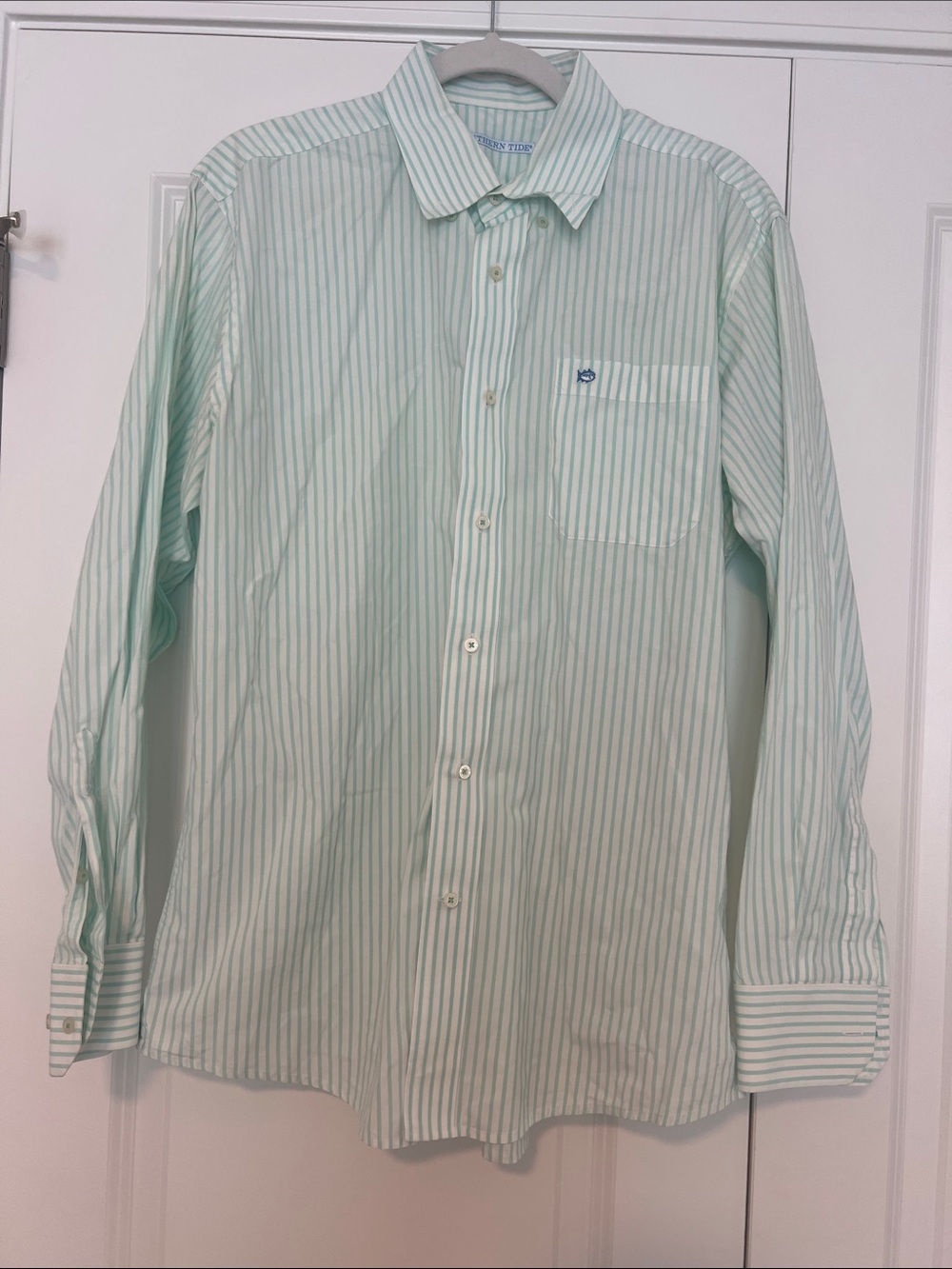 Southern Tide Men's Mint Green & White Striped Dress Shirt